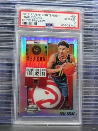 2018 - 19 Contenders Optic Preview Trae Young Prizm Rookie 59 Psa 10 Hawks Q24