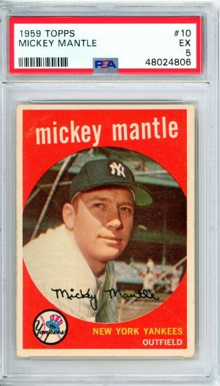 1959 Topps Mickey Mantle 10 Psa Grade 5 Ex - Cond.  " @hi - End Bright Sharp "