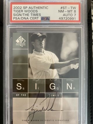 Tiger Woods 2002 Sp Authentic Sott Sign Of The Times Psa 8 Auto 7 2nd Year Dna