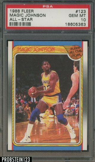 1988 Fleer All - Star 123 Magic Johnson Los Angeles Lakers Hof Psa 10 Gem