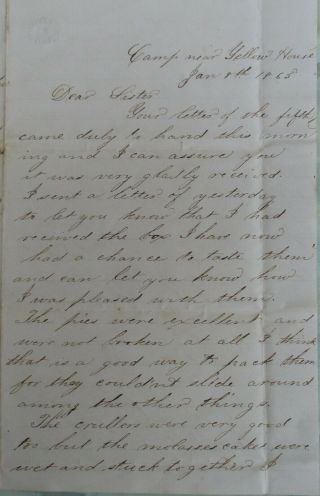 Civil War Letter From Pvt Burgess 120th Ny Vol.  Near Yellow House Jan.  8,  1865