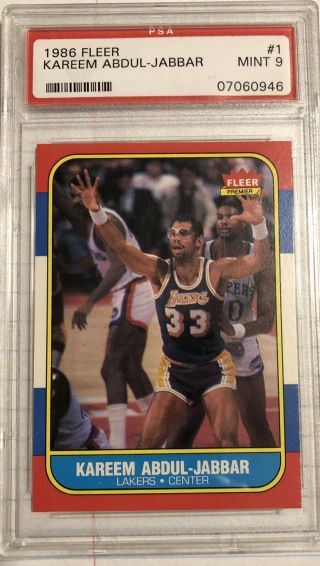 1986 Fleer Kareem Abdul Jabbar Psa 9 Hof Los Angeles Lakers