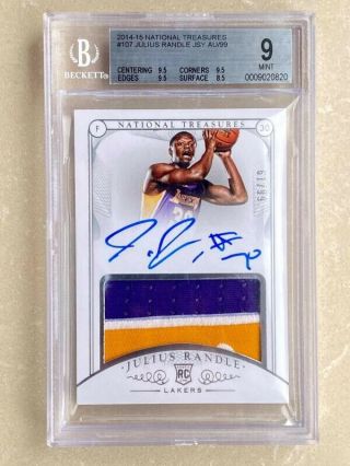 2014 - 15 National Treasures Julius Randle Rc Rookie Patch Auto /99 Bgs9 Rpa