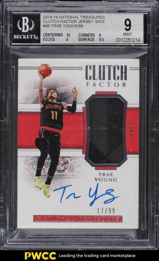 2018 National Treasures Clutch Factor Trae Young Rookie Rc Patch Auto /99 Bgs 9