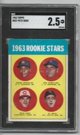 1963 Topps Pete Rose Cincinnati Reds 537 Baseball Card Sgc 2.  5