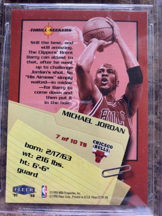 1997 - 98 Michael Jordan Fleer Thrill Seekers 7 BGS Authentic Altered - READ 4