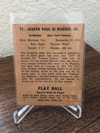 1941 Play Ball 71 Joe DiMaggio UNCUT York Yankees 2