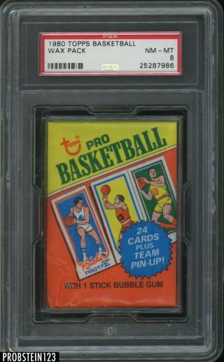 1980 Topps Basketball Wax Pack Psa 8 Nm - Mt Bird Magic Rc Yr
