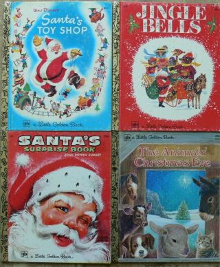 4 Vintage Little Golden Books Santa 