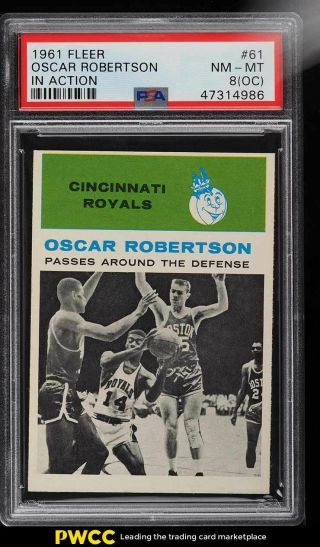 1961 Fleer Basketball Oscar Robertson Rookie Rc,  In Action 61 Psa 8 (oc) Nm - Mt