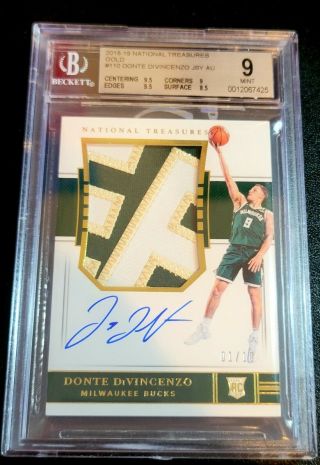 Donte Divincenzo 2018 - 19 National Treasures Gold Rpa D 1/10 Rc Bgs 9 Auto 10