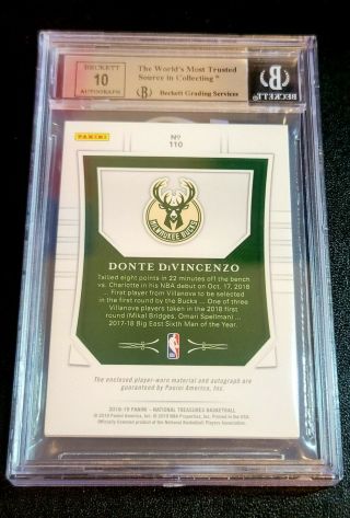 DONTE DIVINCENZO 2018 - 19 NATIONAL TREASURES GOLD RPA d 1/10 RC BGS 9 AUTO 10 2