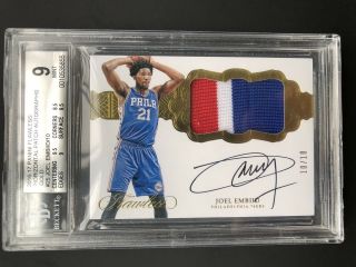 2016 - 17 Panini Joel Embiid Flawless 3 Color Patch Auto 10/10 76ers Bgs 9/10