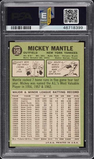 1967 Topps Mickey Mantle 150 PSA 6 EXMT (PWCC - E) 2