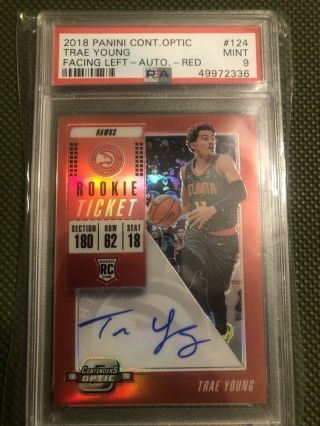 2018 Contenders Optic Red Rookie Ticket Variation Trae Young Rc Auto /99 Psa 9