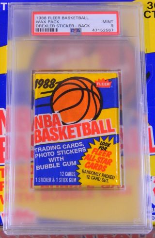 1988 - 89 Fleer Basketball Wax Pack Psa 9 Clyde Drexler 3 Sticker Box Fresh
