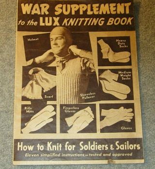 Vintage War Supplement To The Lux Knitting Book 1939 Can.  Ed.  8 Pg Foldout