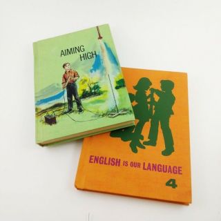 Two Vintage School Text Books Rocket Aiming High English Illustrations 60 