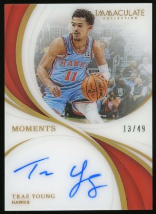 2018 - 19 Immaculate Acetate Moments Trae Young Rc Rookie Auto 13/49 Hawks
