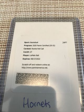 Lamelo Ball 2020 - 21 Panini Certified Rookie Roll Call Auto Redemption