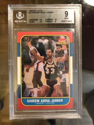 1986 Fleer Basketball Kareem Abdul - Jabbar Bgs 9 W 3x 9.  5 (9.  5 Centering)