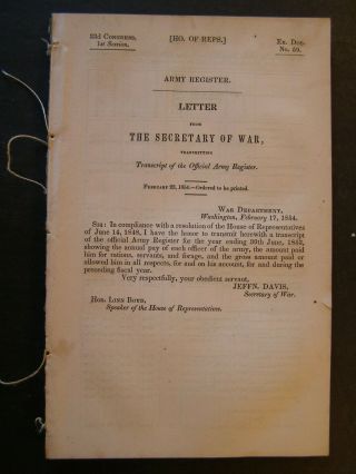 Government Report 1854 House Of Rep Transcript Official Army Register Year 1853