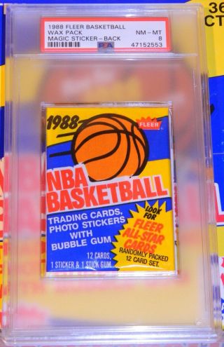 1988 - 89 Fleer Basketball Wax Pack Psa 8 Nm Magic Johnson Sticker Box Fresh