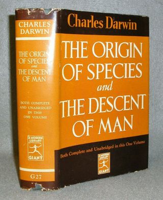 Darwin Evolution Book Origin Of The Species Descent Of Man Modern Library W/dj