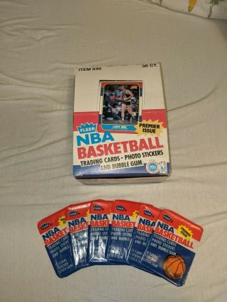 1986 Fleer Basketball Empty Box & 6 Wax Pack Wrappers Jordan Rookie Year