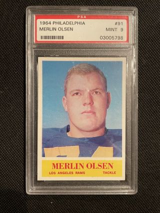 1964 Philadelphia Merlin Olsen 91 Rookie Hof Los Angeles Rams Utah - Psa 9