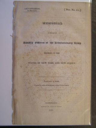 Government Report 1826 Sundry Officers Of The Revolutionary Army States Ny & Nj