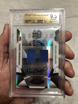 2009 Leaf Certified - Matthew Stafford - Jersey Auto Bgs 9.  5 Rc - Lions /249