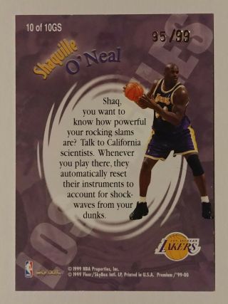 1999 - 00 Skybox Premium More Good Stuff Shaquille O ' Neal 10 Lakers /99 NM, 2