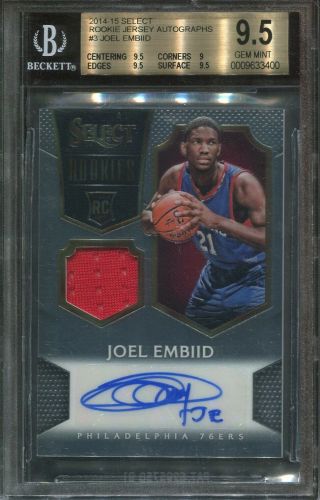 2014 Select 3 Joel Embiid Rookie Jersey Auto Bgs 9.  5 (psa 10) 148/199 Made