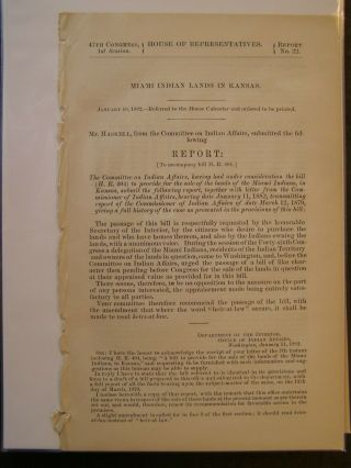Government Report 1882 Of Lands Of The Miami Indian In Kansas