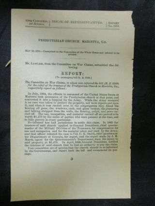 Government Report 5/29/1888 Presbyterian Church Marietta Georgia War Hospital