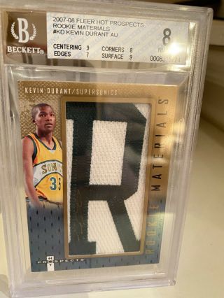 2007 - 08 Fleer Hot Prospects Rm - Kd Kevin Durant Bgs 8/10 Rookie Rc.  Letter Jsy R