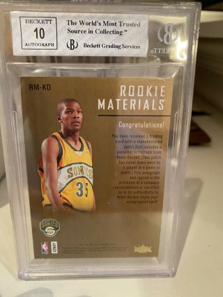2007 - 08 Fleer Hot Prospects RM - KD Kevin Durant BGS 8/10 Rookie RC.  Letter JSY R 2