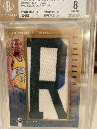 2007 - 08 Fleer Hot Prospects RM - KD Kevin Durant BGS 8/10 Rookie RC.  Letter JSY R 3