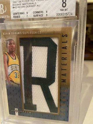 2007 - 08 Fleer Hot Prospects RM - KD Kevin Durant BGS 8/10 Rookie RC.  Letter JSY R 5