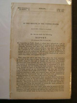 Government Report 1858 Relief For Property Owners Omaha Ne Sioux City Ia