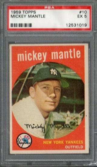 1959 Topps Baseball 10 Mickey Mantle Psa 5 Ex Hof Yankees