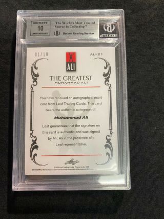 2012 Leaf The Greatest Autograph AU21 Muhammad Ali On Card Auto BGS 9 Silver /10 2