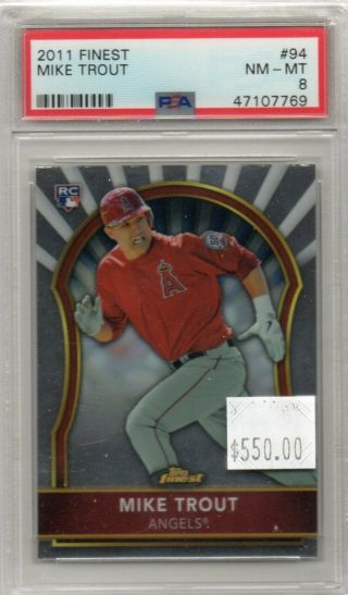 Mike Trout 2011 Topps Finest Rookie Card 94 Angels Psa 8 Rc
