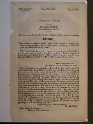 Government Report 1846 Legislative Of Iowa Removal Of The Winnebago Indians