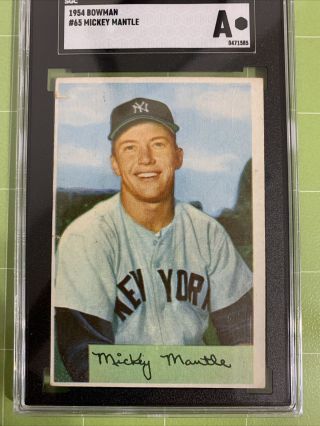 1954 Bowman Mickey Mantle No.  65 Sgc Authentic Card