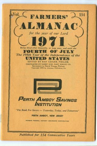 Vintage 1971 Farmers Almanac By Ray Geiger Vol.  154 (48 Pages) Complete