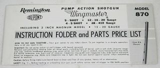 1960s/70s Remington Brochure For The Wingmaster Model 870 Pump Shotgun Illus