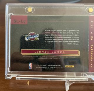 2015 - 16 Preferred LeBron James Game Worn Prime Patch Stat Book /25 Cavs Champs 5