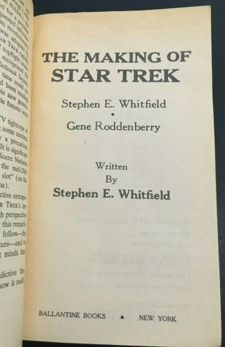 The Book On How To Write For TV : The Making of Star Trek Whitfield Roddenberry 3